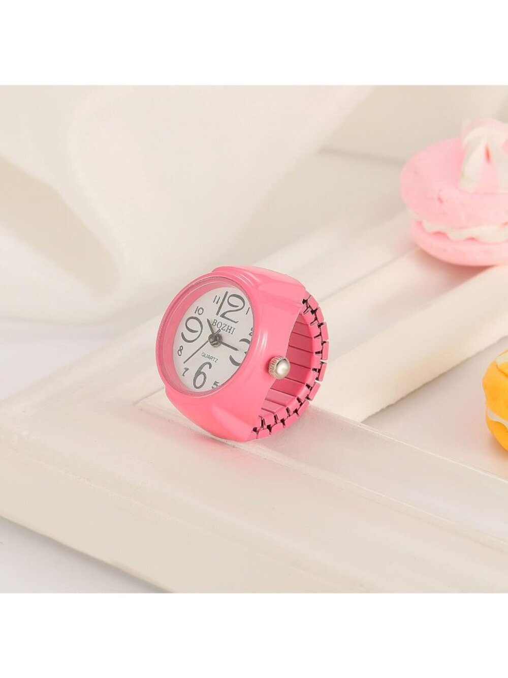 Unisex Pink Analog Quartz Easy Read Adjustable Modern Round Finger Ring Watch - Picture 5 of 6
